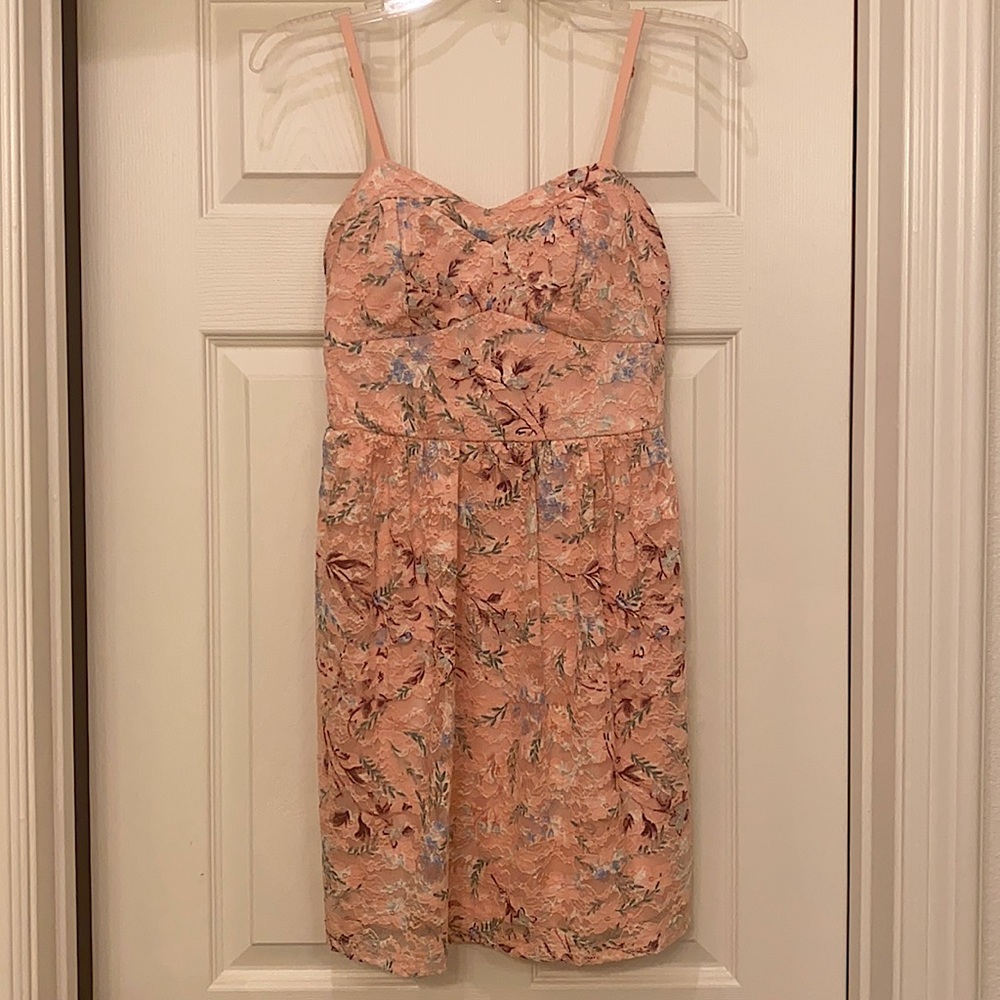 Pink lace spaghetti strapped dress size small